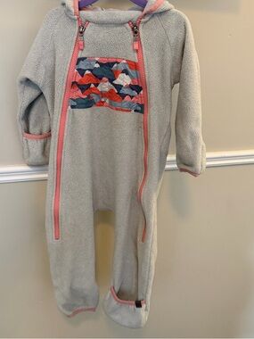 MEC Kids Light Gray Fleece One-Piece with Pink Trim and Multicolor Chest Panel